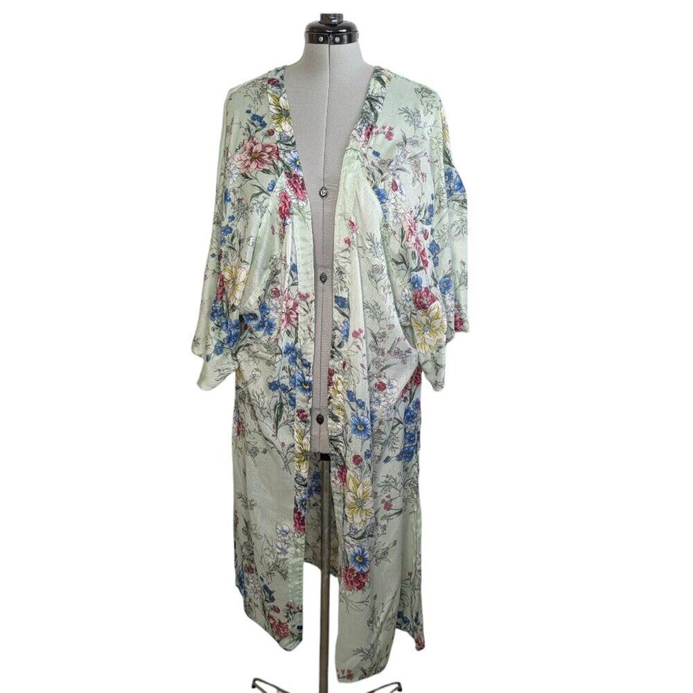 Steve Maddon light green floral print duster/coverup, one size fits most